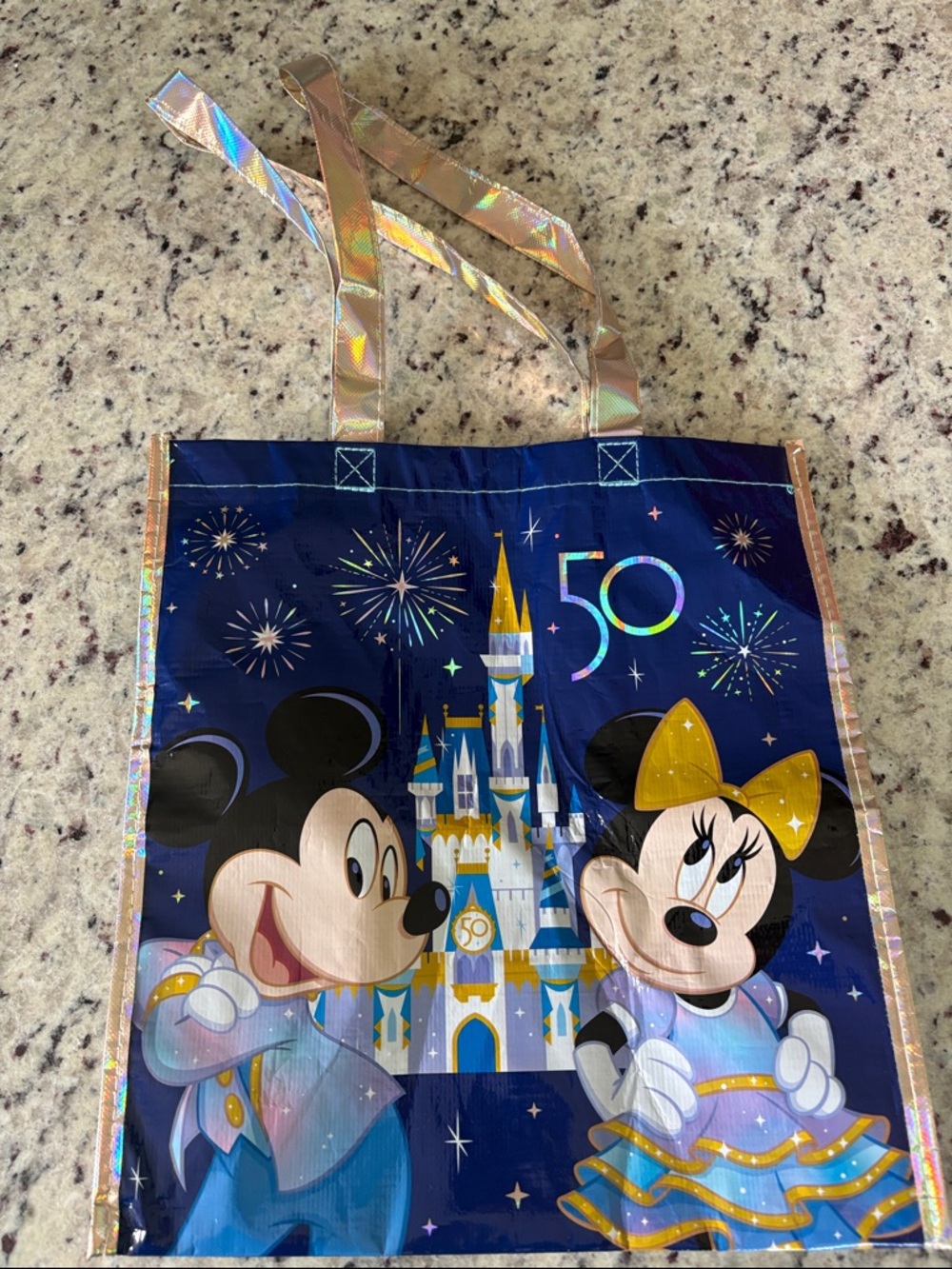 Disney Navy Holographic 50th Anniversary Mickey & Minnie Tote